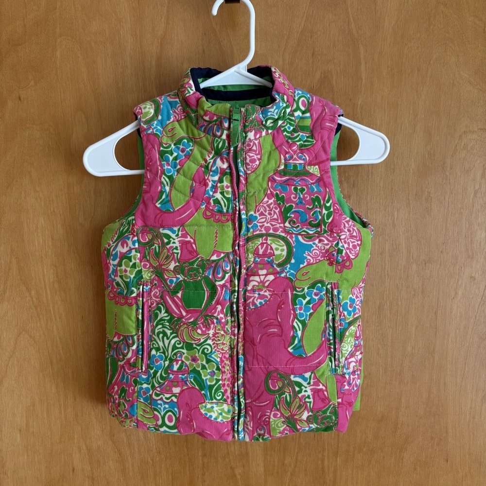 Lily Pulitzer Kids Winter Reversible Pink Vest Puffer Kids 8 Colorful Green